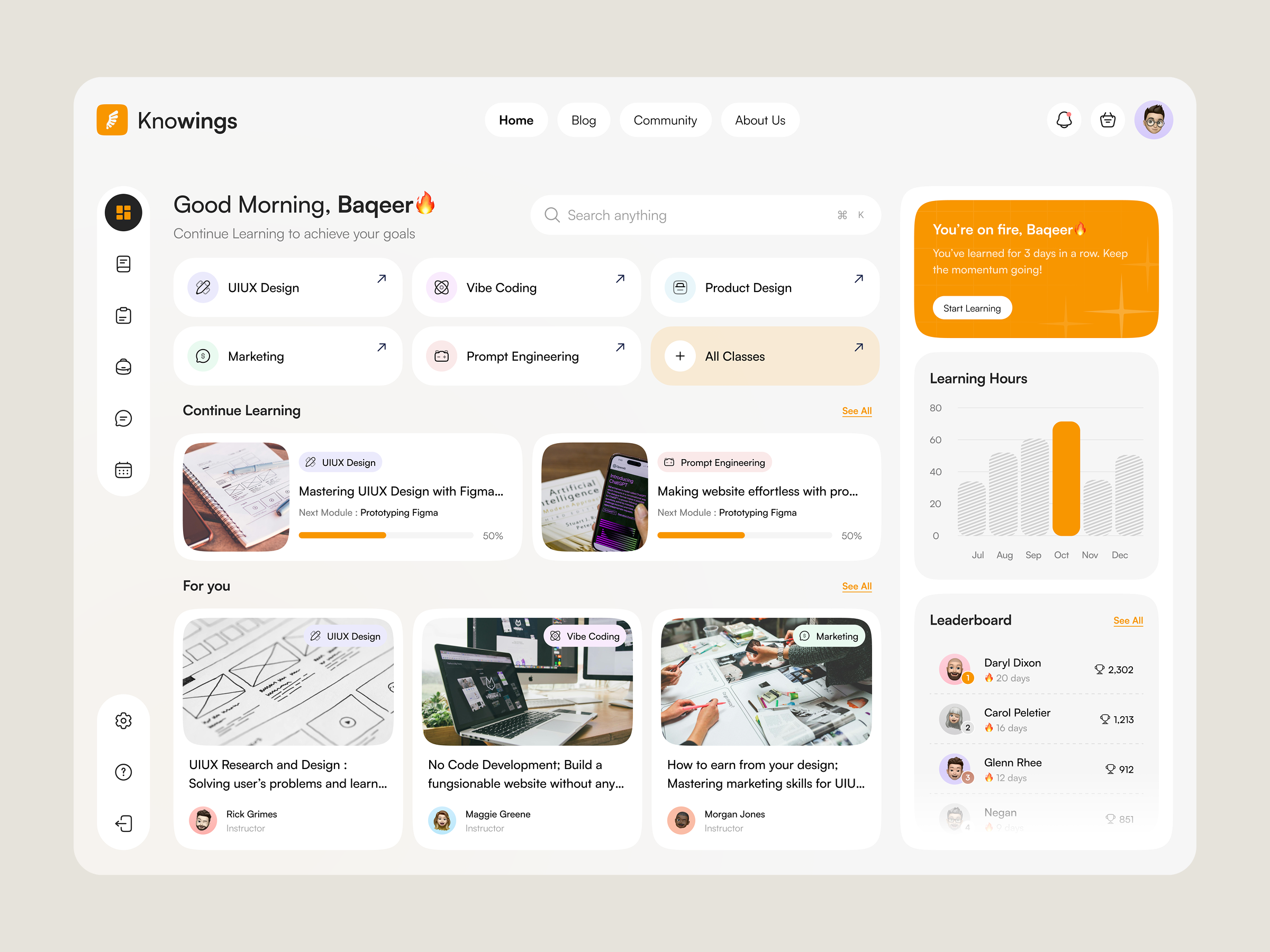 Knowings - Education Learning Course App Dashboard analytics app clean course dashboard design edtech education figma learning minimal modern online learning saas ui ui design ui ux user interface ux web app