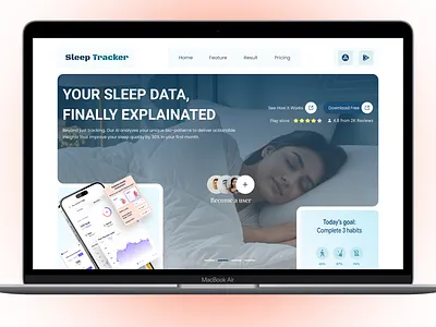 Sleep Tracker Landing Page Design app branding design ecommerce figma home page ui deisng illustration landing page ui design ui ui ux design ux