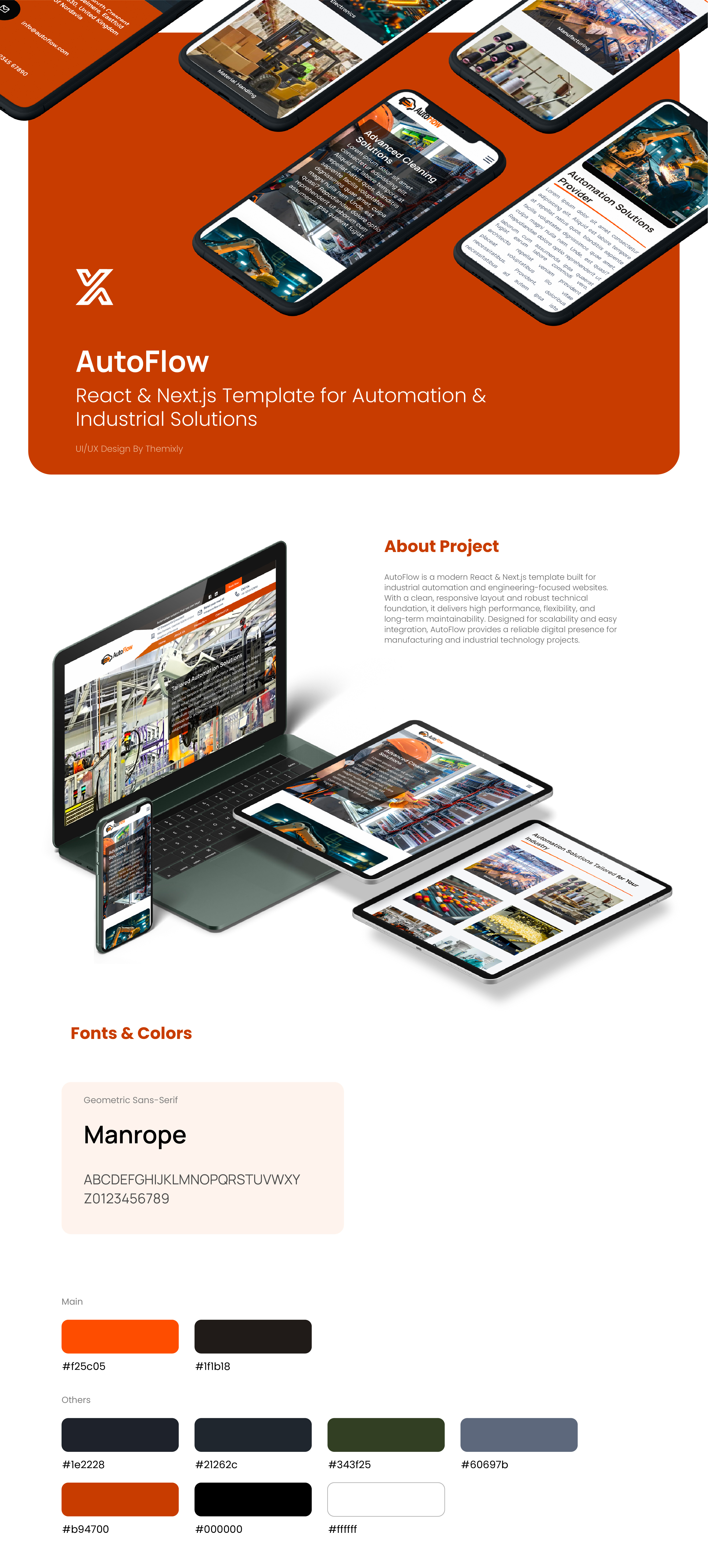 AutoFlow – React & Next.js Industrial Template automation businesswebsite design industrial design modern ui react templates tech website themixly ui