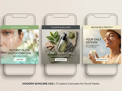 Modern Skincare Ads,Minimal Social Media Concepts. beauty branding branding cosmetic ads digital design instagram post design minimal design modern ui skincare design social media ads visual design