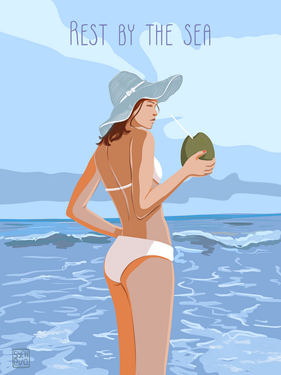 Rest by the sea fashion illustration woman