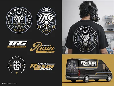 Those Resin Guys visual identity system. bold design branding branding company car wrap design design esportlogo gaminglogo gas mask logo illustration letter mark logo mascot logo mech design resin logo strong design van cargo design van wrap design visual branding wordmark