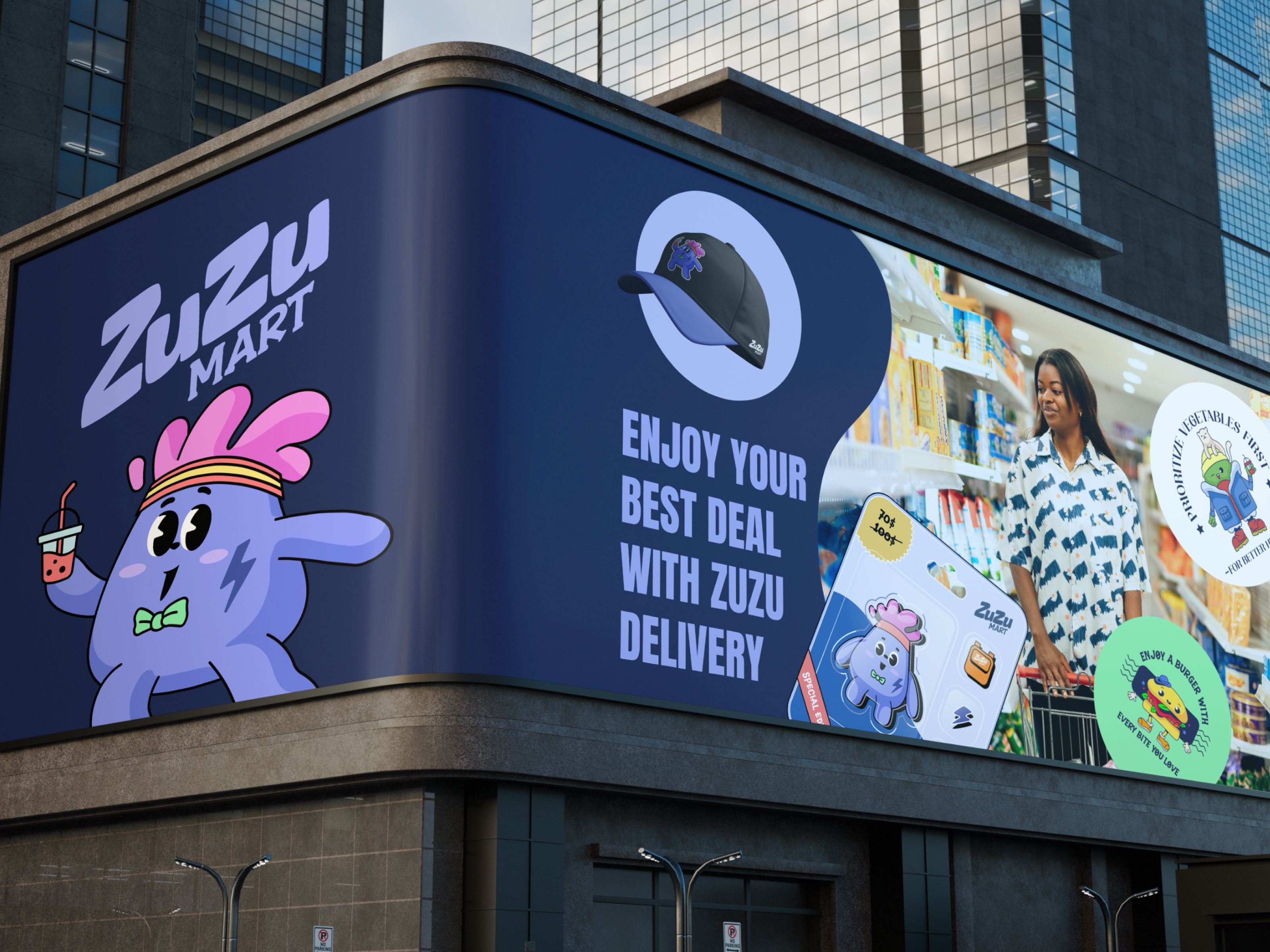 Zuzu Mart Brand Illustration | Mascot & Outdoor Campaign 3d character design art cartoon illustration character design concept art digital illustration graphic design grocery app design illustration illustration design illustrator mascot logo design mascot system designed outdoor advertising design outdoor advertising illustration product design supermarket branding vector vector illustration