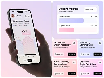 Language Learning App UI Design app design dashboard ui edtech design education app elearning platform ios language learning learning progress mobile app modern mobile online learning product design productivity progress tracking student app student dashboard ui ux