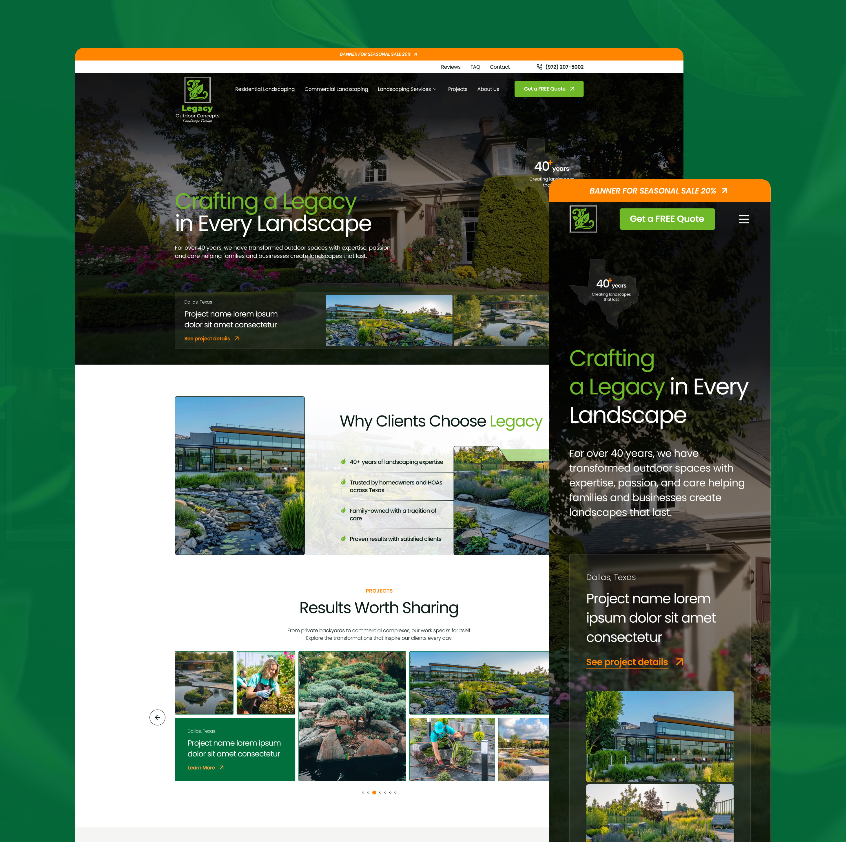 Legacy Outdoor Concepts brand positioning clean design contractor website conversion design home services landscape website lead generation local business website modern website outdoor design premium services responsive design service website ui design ux design web design web development website design website redesign wordpress