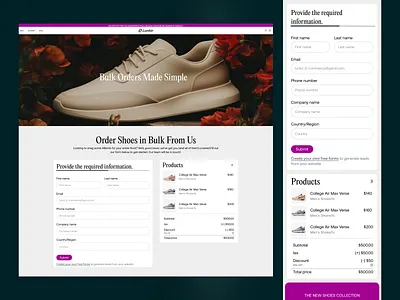 Lunbir — E-commerce website bulk-ordering Page b2b bulkorder cro focused website ecommerce landing landing page landingpage online shopping product design seative shoe website shopify sneaker sneakers website web design website woocommerce