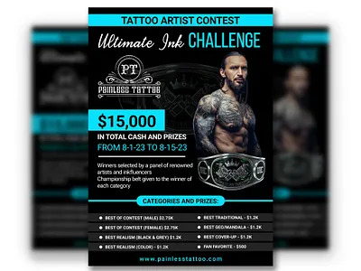 Tattoo Contest Poster bold poster design branding cash prize custom poster design event marketing graphic design ink challenge modern flyer poster poster portfolio print ready design professional poster promo flyer tattoo branding tattoo competition tattoo contest tattoo event tattoo poster tattoo studio