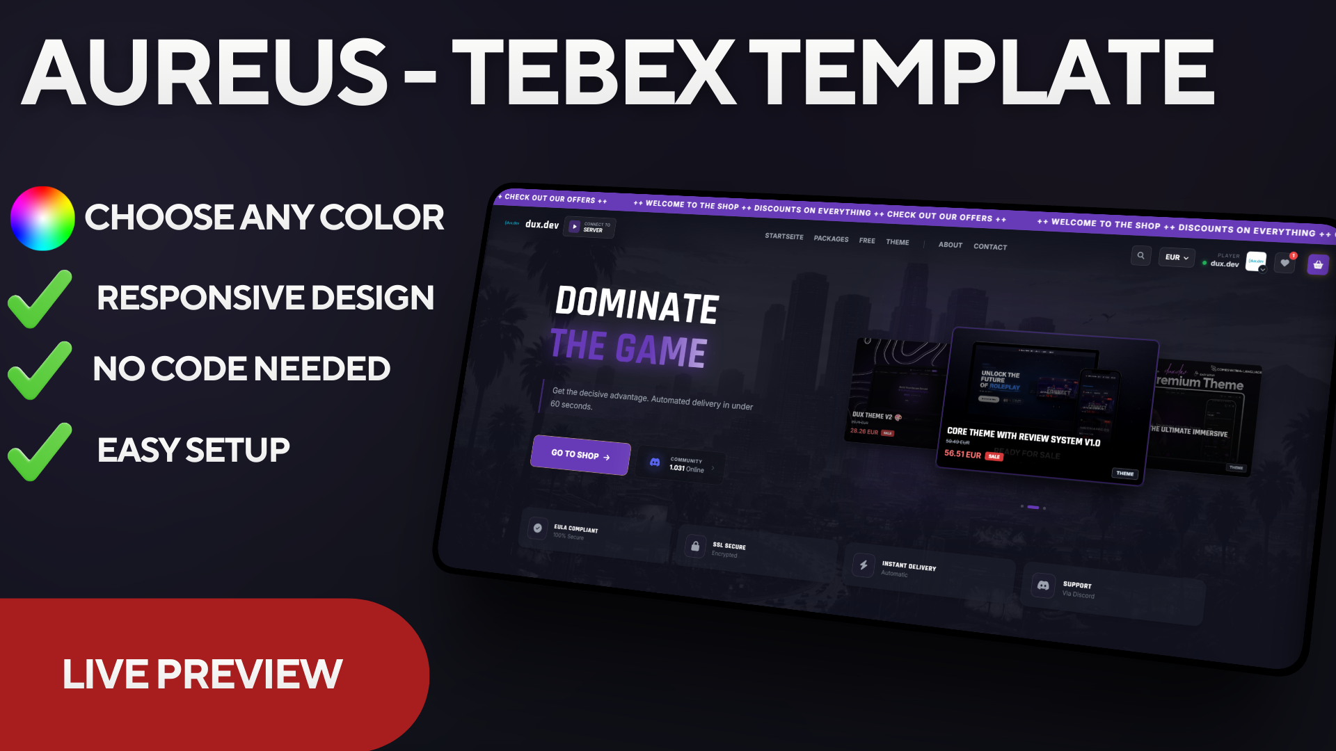AUREUS TEBEX TMPLATE animation branding graphic design ui