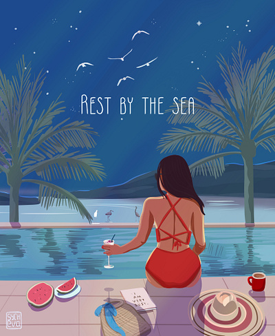 Rest by the sea fashion illustration