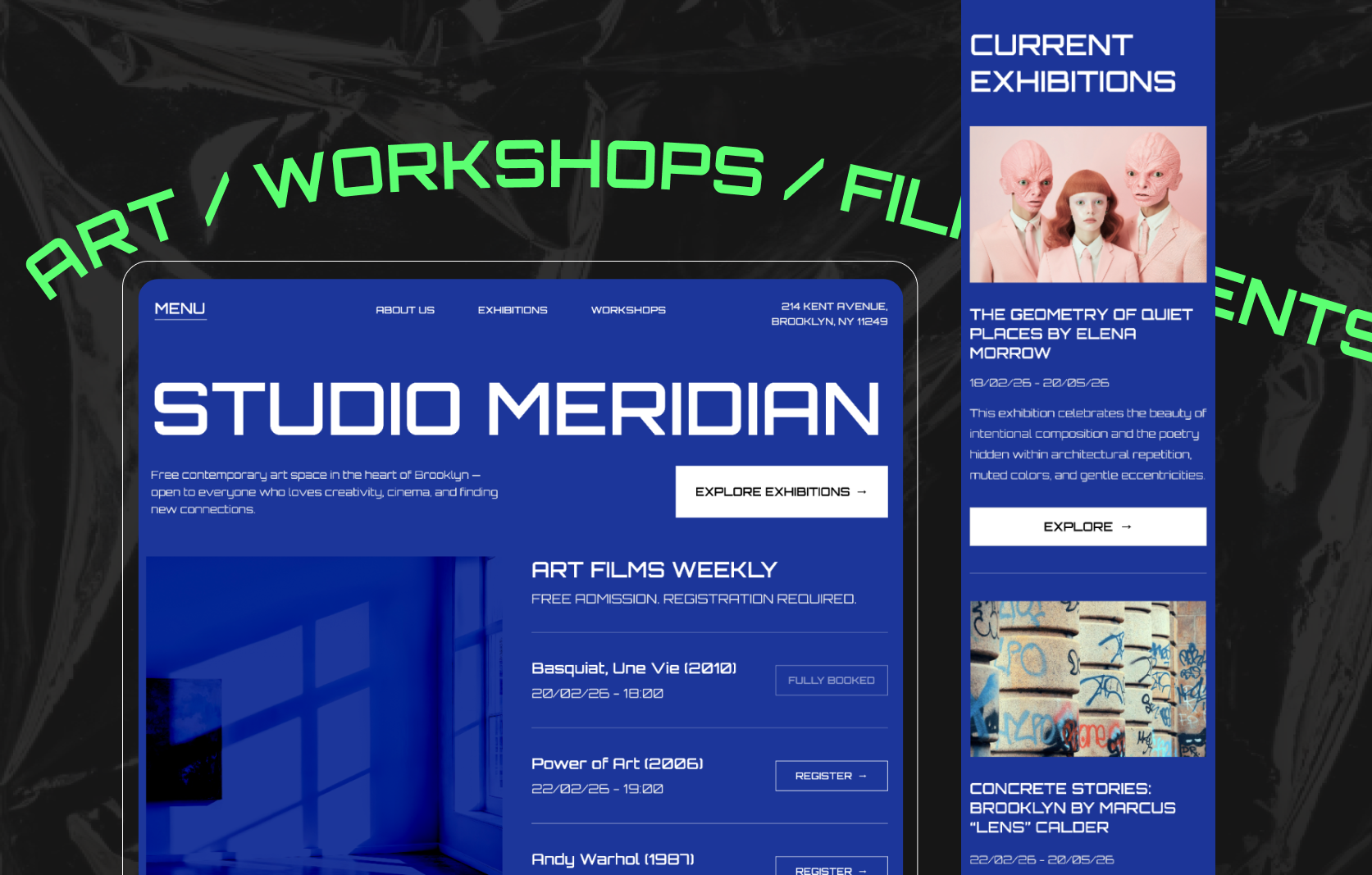 Studio Meridian — Free Contemporary Art Space artgallery gallerywebsite ui ux website