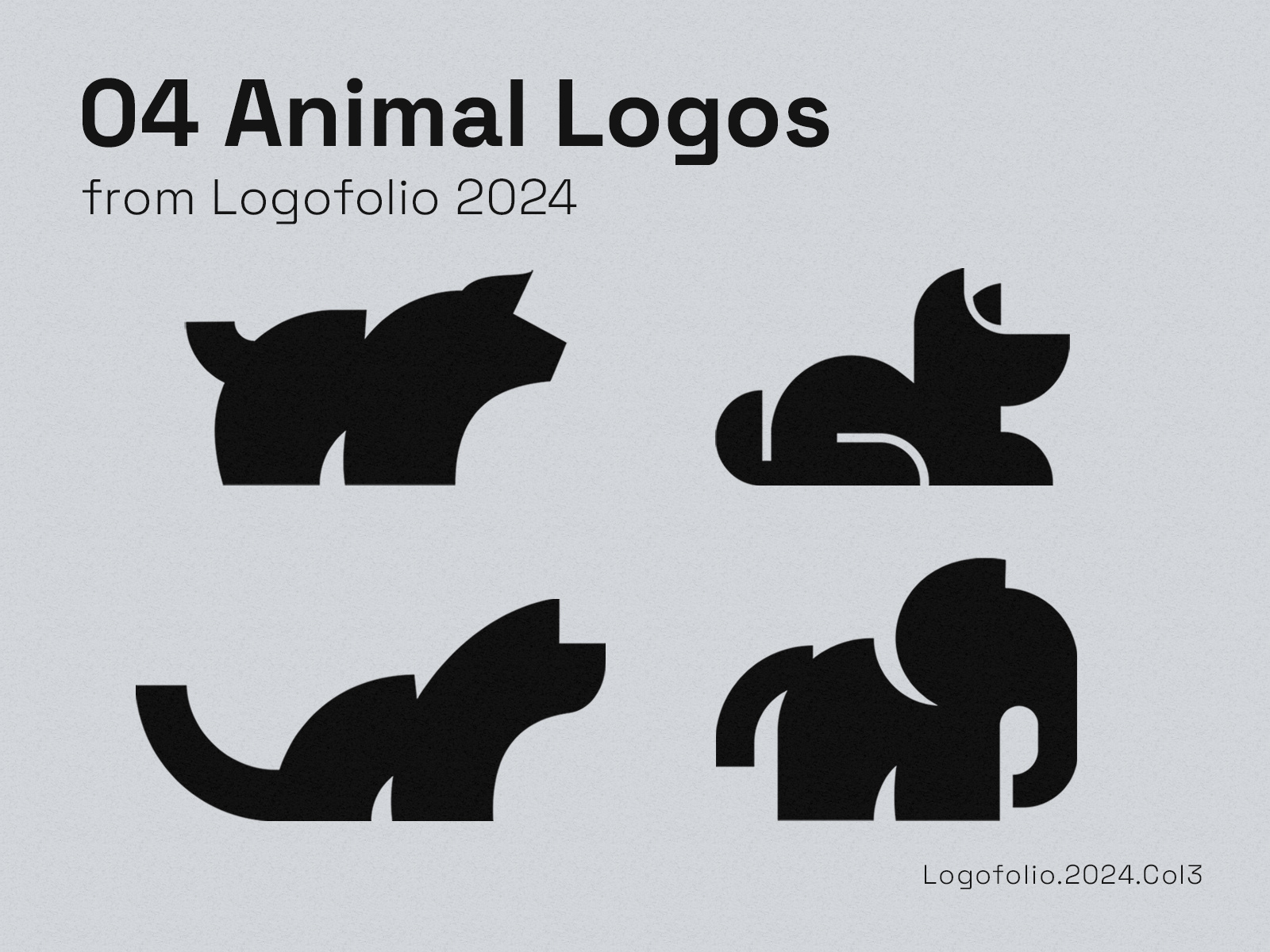 4 Animal Logos from Logofolio 2024 animal branding cat design dog elephant geometry illustration logo mark minimal pig samadaraginige shape simple