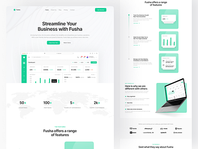 Fusha - SaaS Landing Page 📊 admin analytics app chart crm dashboard data design graph landing page management minimal saas saas landing page sales statistics ui ux web