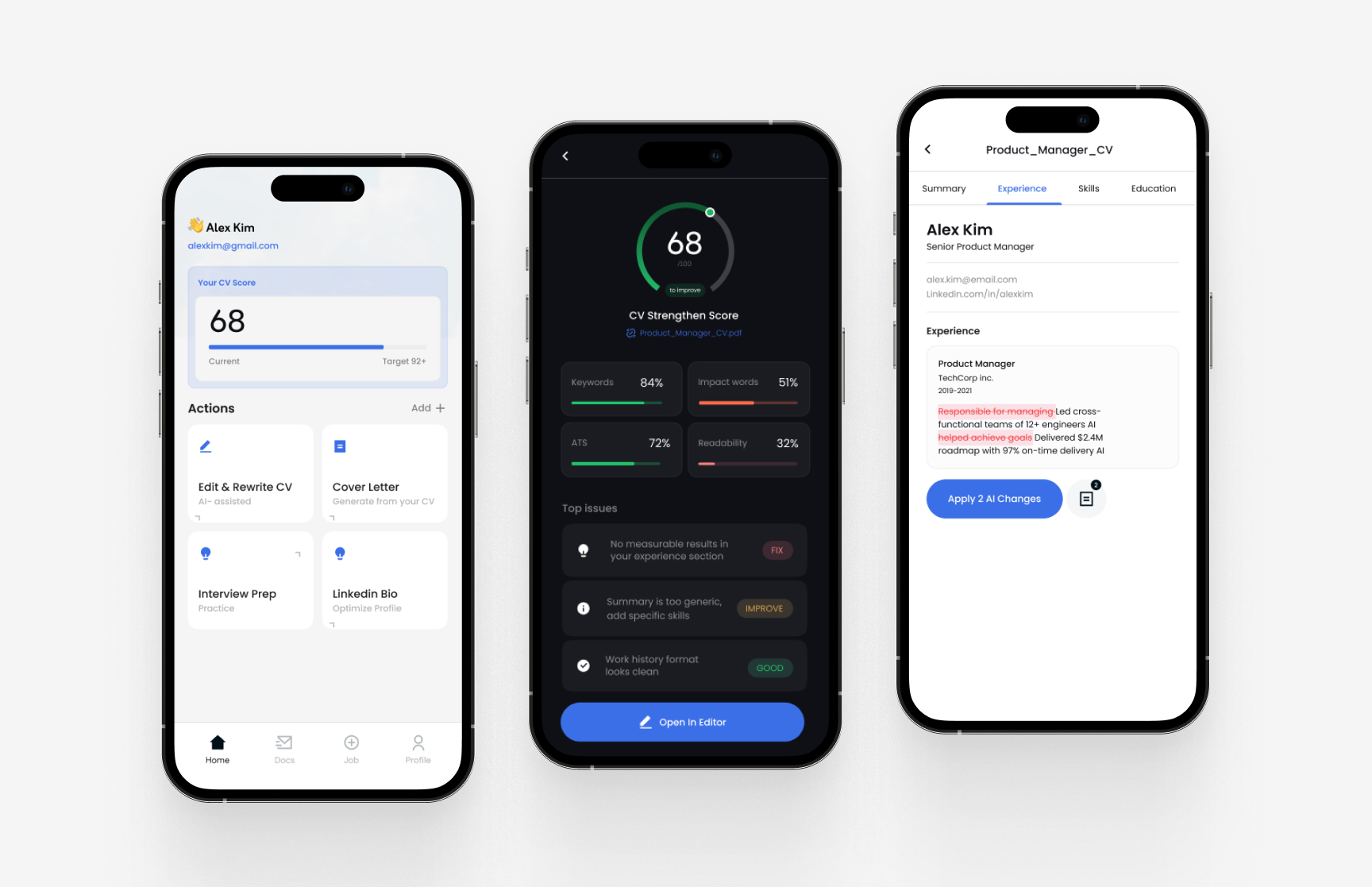 AI-Powered Resume Enhancer · Mobile App UI