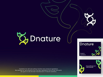 Dnature - Branding: logo design, visual identity brand design brand identity branding business card cosmetics logo creative design gradient logo green yellow logo identity logo logo design logo designer logotype minimal minimalist logo modern logo nature logo symbol visual identity