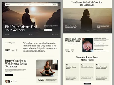 Zenara – Mental Wellness Website Design aesthetic landing page branding design health care health landing page landing page mental landing page modern telehealth landing page ui web design website website design wellness landing page