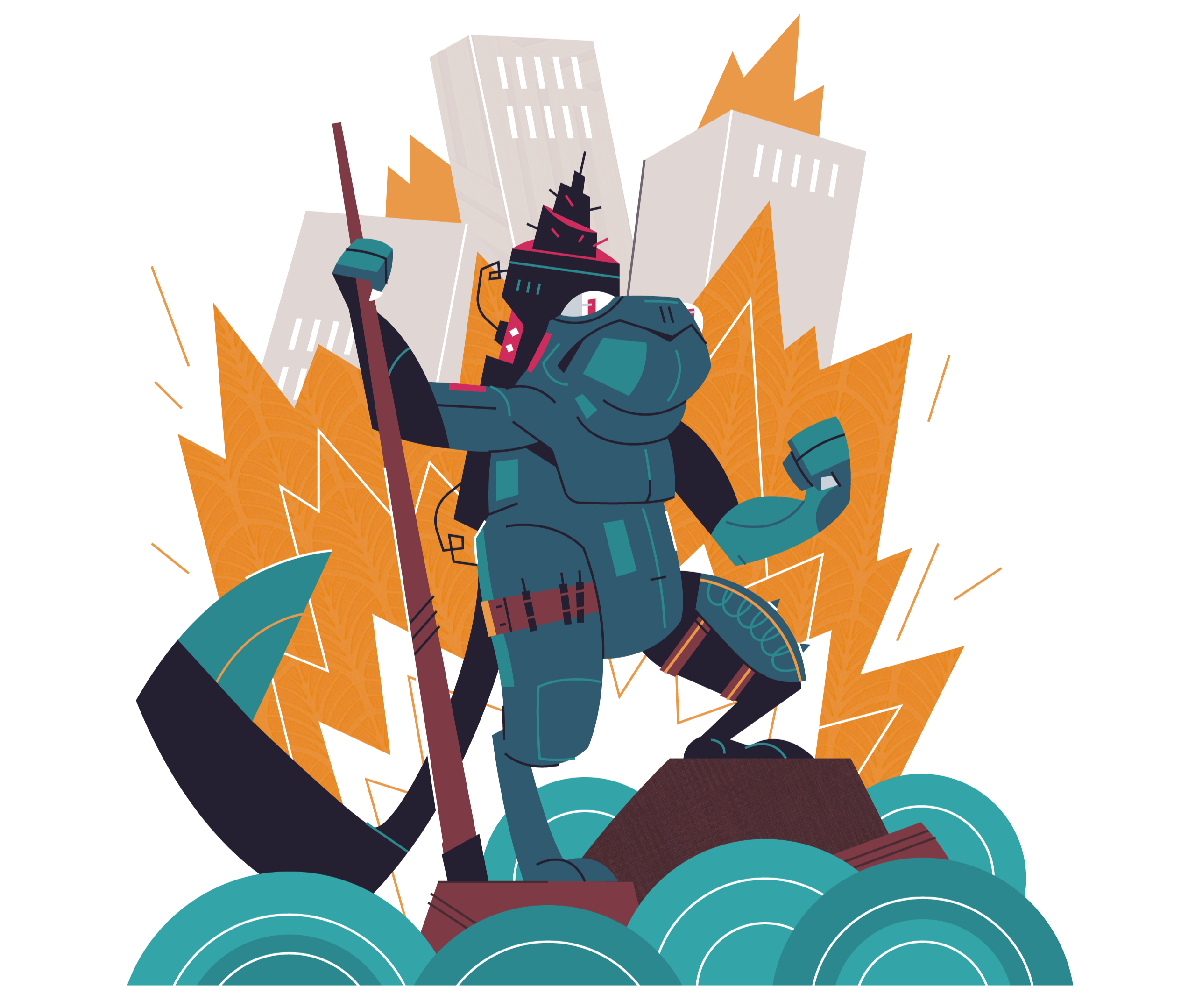 Salamander Wars 2d illustration animal illustration apocalyptic book illustration character character design concept art design editorial illustration explosion fantasy fire flat illustration mascot monsterdesign notbear salamander vector visualstorytelling