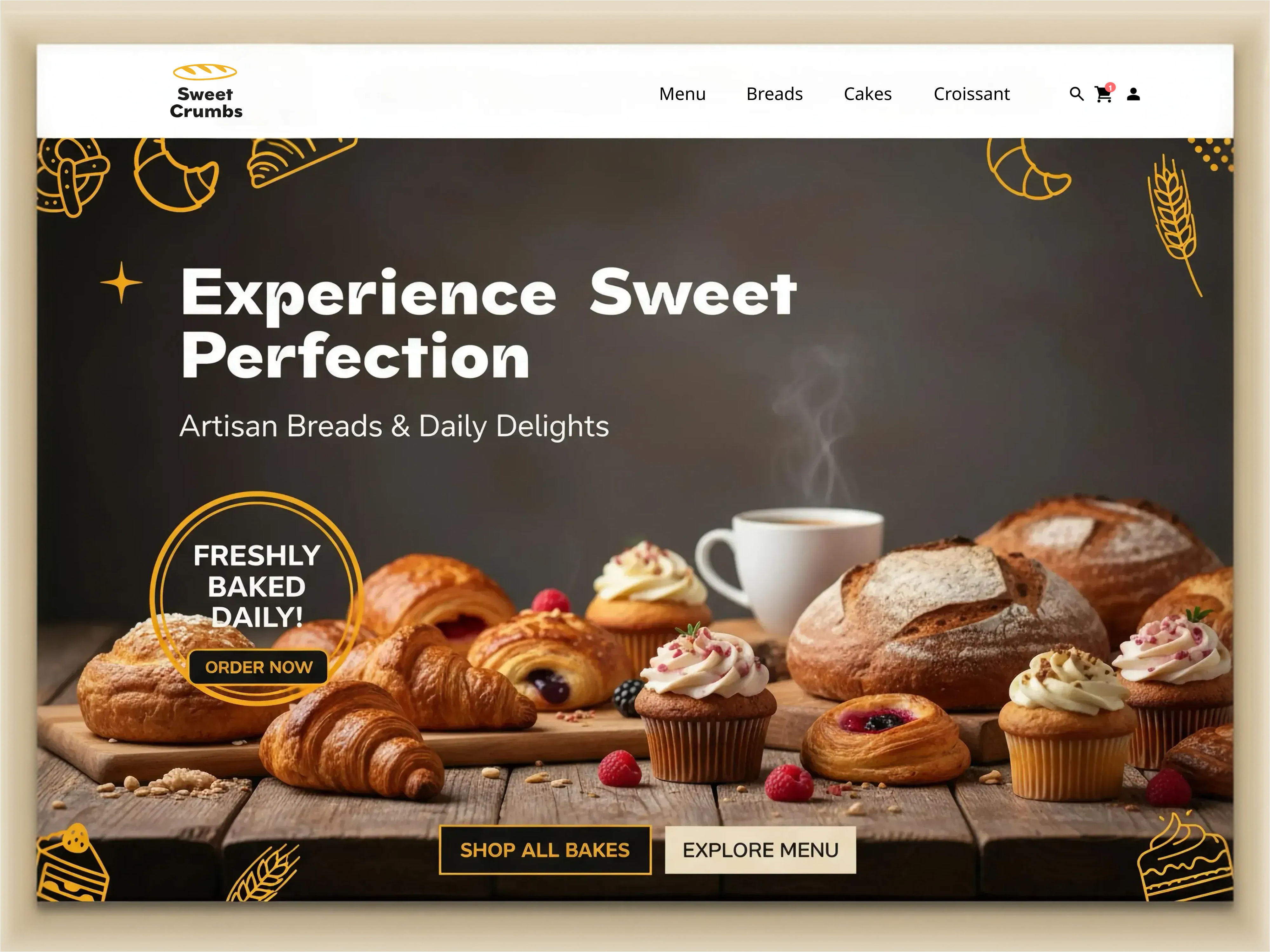 Sweet Crumbs - Bakery Website Hero Section bakery bakery landing page bakery website cafe website croissant ecommerce ecommerce website food website hero section online ordering pastry ui ui design web design website design