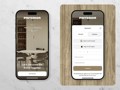 Pinterior - Registration app clean decor design drumncode interior mobile mobile app pinterior responsive ui web development