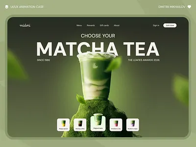 Matcha Tea UI — Interactive Landing Page after effects animation app branding design ecommerce figma flat interface landing page matcha motion motion graphics product design tea ui ui design ux visual design web design