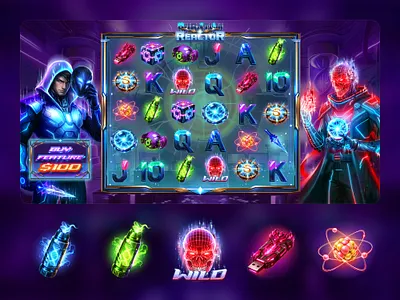 Futuristic Slot - Game UI casino casino game casino ui cyberpunk futuristic gambling game design game ui glowing igaming interface mobile game online casino scifi slot game slot illustrations slot machine slots ui design ui ux