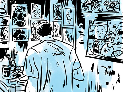 Painting In The Studio artist blue drawing painter self portrait sketch studio art wash