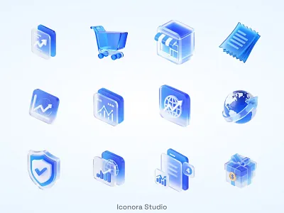Liquid Glass Commerce Suite 3dicon ecommerce giftbox globeicon graphicon png receipt3d render shieldicon shoppingcart transparent uidesign