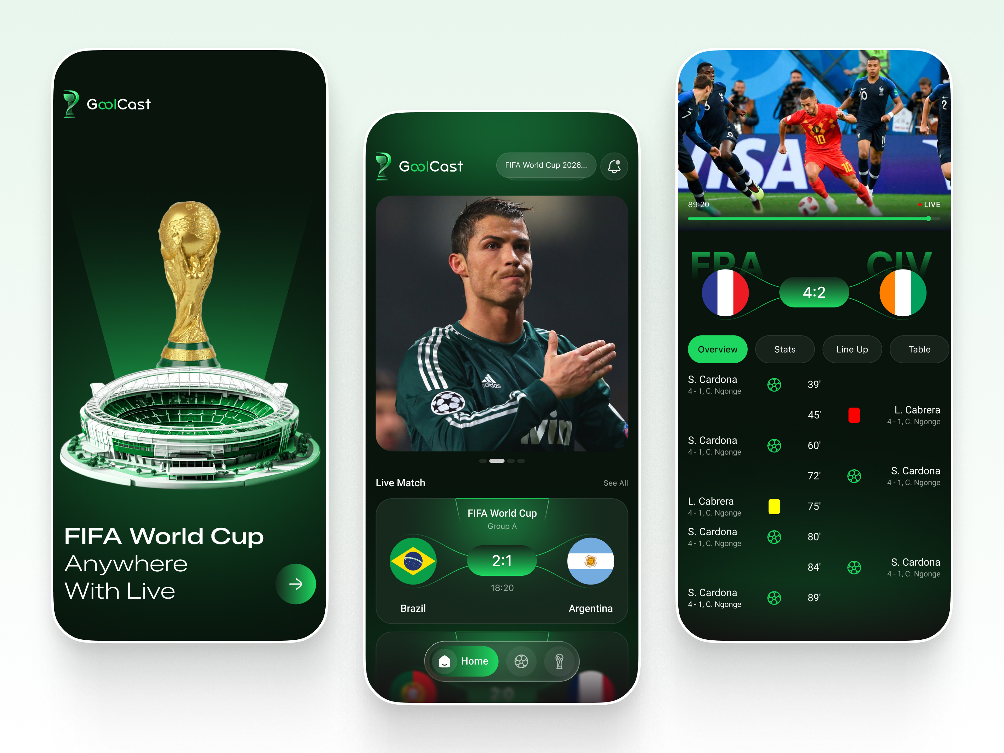 GoalCast – FIFA World Cup Esports Live Streaming App Concept app concept app design esports app fantasysports fifa fifa world cup footballapp goalcast live football live streaming mvp product design soccer sports ui streaming app uiux