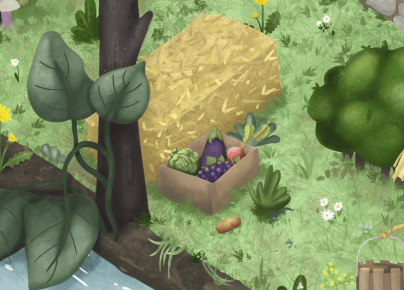 Display of object disclosure animation food games hidden objects hop illustration nature village