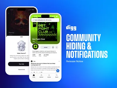 Community Hiding and Notifications community digg mobile social media ui ux