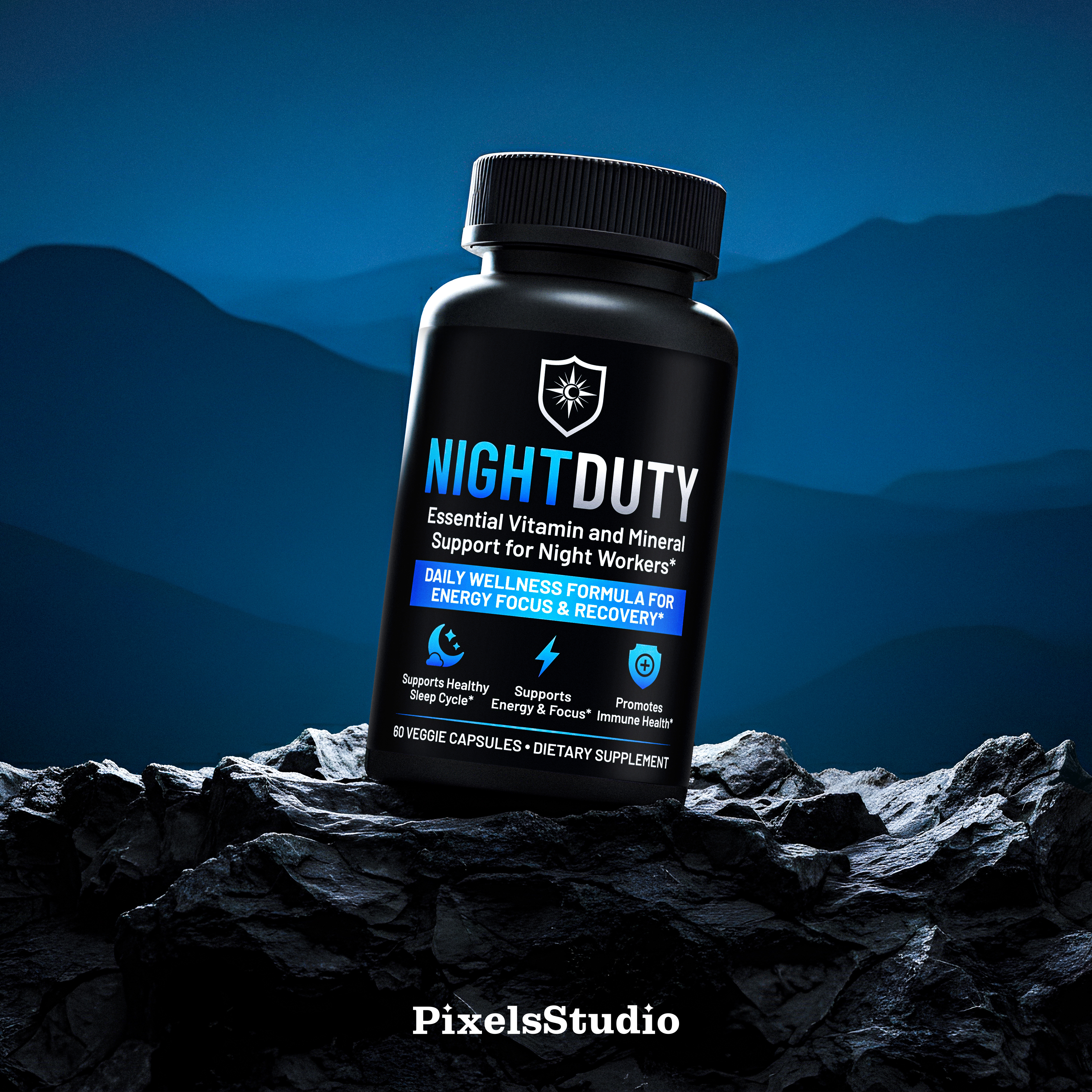 Night Duty ✦ Branding, Packaging, 3D branding label packaging packagingdesign supplement supplements