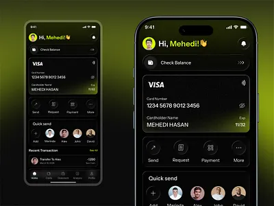 Dark Fintech Wallet App UI Design app design clean ui dark ui finance app fintech fintech app mehedihasan237 mehedihasanshuvo mobile app mobile ui modern ui product design ui design wallet app