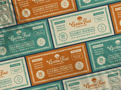 Hash Rosin Labels | Golden Pond Dispensary cannabis design dispensary eclectic golden hour hash rosin illustration label mountains package packaging retro retro label vintage