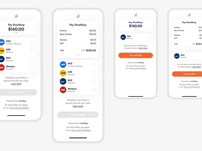 Volley payment steps [open banking] app donate mobile open banking payments product design ux web