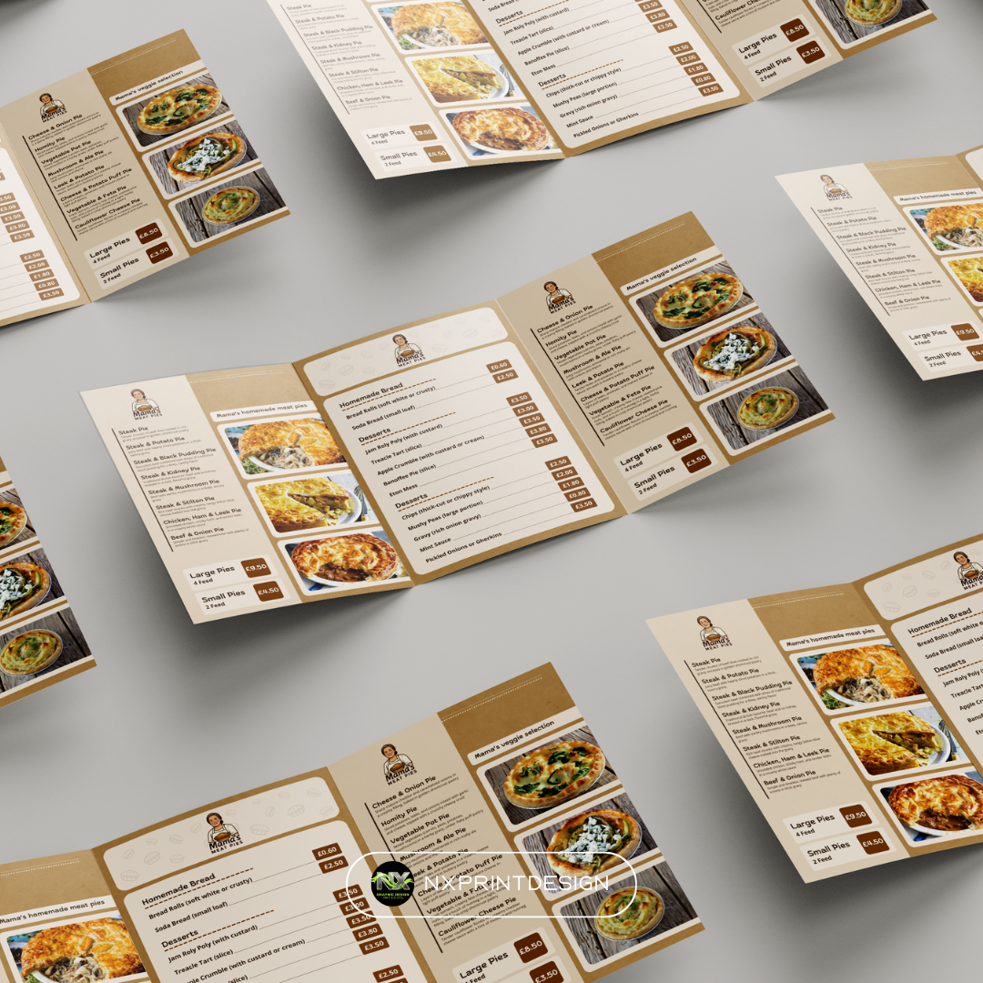 Trifold menu design for english restaurant