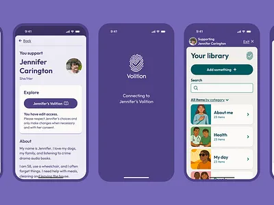 Volition - Supporter views accessibility app contrast mobile people with disabilities product design supporters ui usability user experience web
