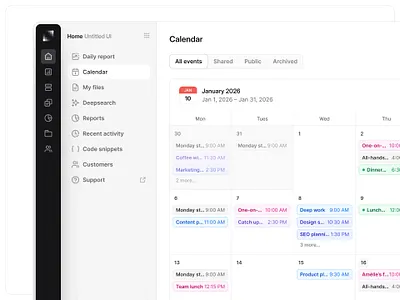 Calendar — Untitled UI calendar date picker event planner product design sidenav ui design