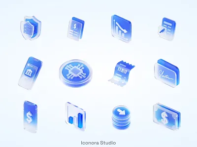 Data Flow Through Glass Icons 3dicon appicon bankingui bluetint cleanrender financialicons glasstransition highres png render transparentbg uidesign
