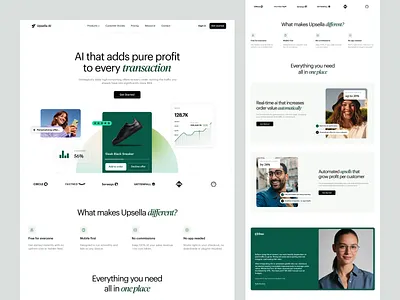 Upsella AI - E-commerce landing page ai assistant ai automation website ai ecommerce ai product ai sales agent ai tool artificial intelligence b2b clean design homepage landing page marketplace modern platform saas startup uiux web design website