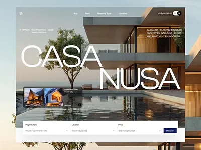 Casa Nusa - Property & Villa Listing agency architecture booking branding cluster company hotel house landing listing page property rental ui villa webflow website wordpress