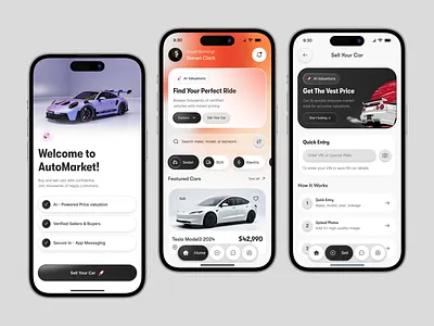 Find Your Perfect Ride – AI Car Marketplace UI app design auto automobile automotive car assistant car assistant app car rent car scanner car sharing cars drive driver mobile mobile app scan car scan driver scanner truck ui ux