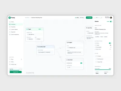 Flowly – AI Workflow Automation Dashboard UI aiproduct automationtool dashboardui designinspiration dribbbledesign interactiondesign minimalui moderndashboard productdesign saasdesign saasui techdesign uidesign userexperience uxuidesign webappdesign webdesigntrends workflowautomation
