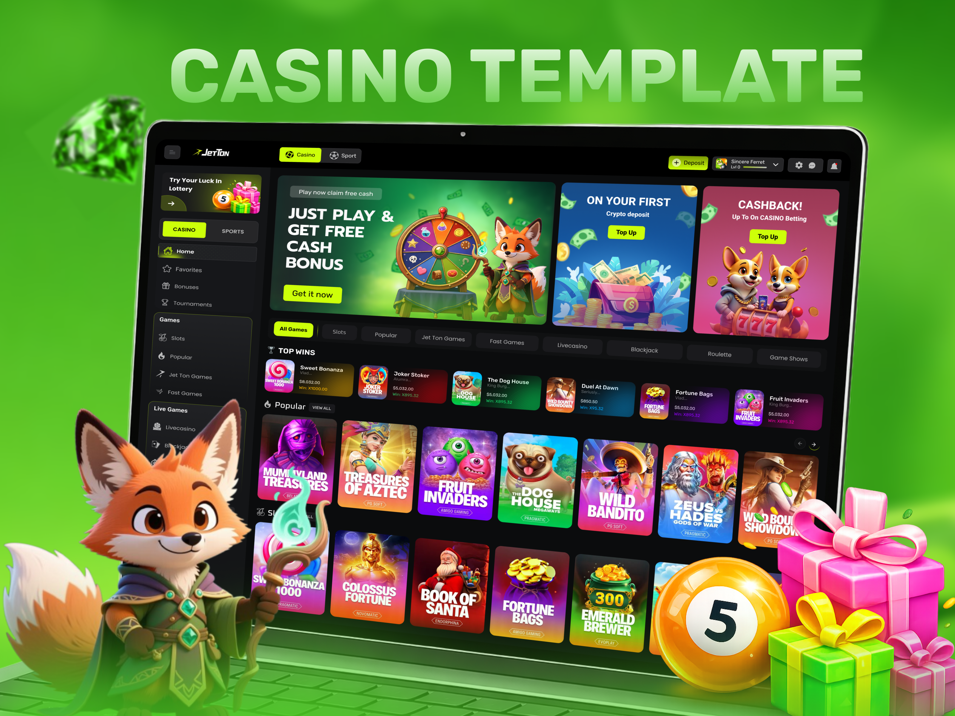 Example of FoxBet Casino Dashboard & Gambling Website