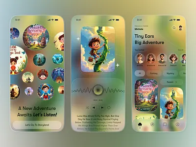 Kids Audio Book Mobile App app ui audio audio book audiobook app child education colorful ui e book illustration kids kids app learning app mobile app online book parenting app podcast app reading app stories storytelling stream online streamoni