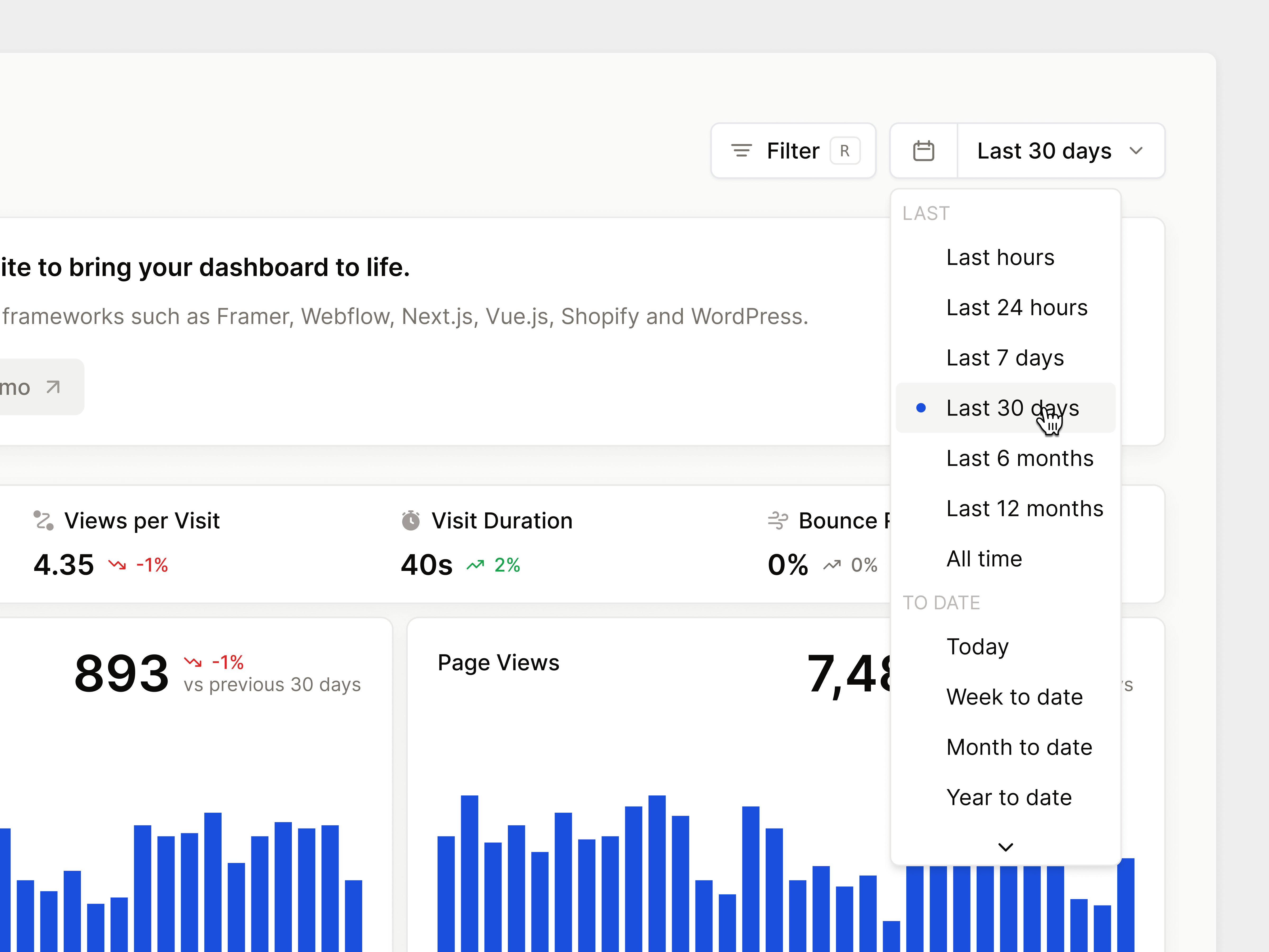Trackly - Date Filters in SaaS accordion branding button calendar dashboard date day dropdown filter filters icon lightmode month shadow sort ui ux webapp website