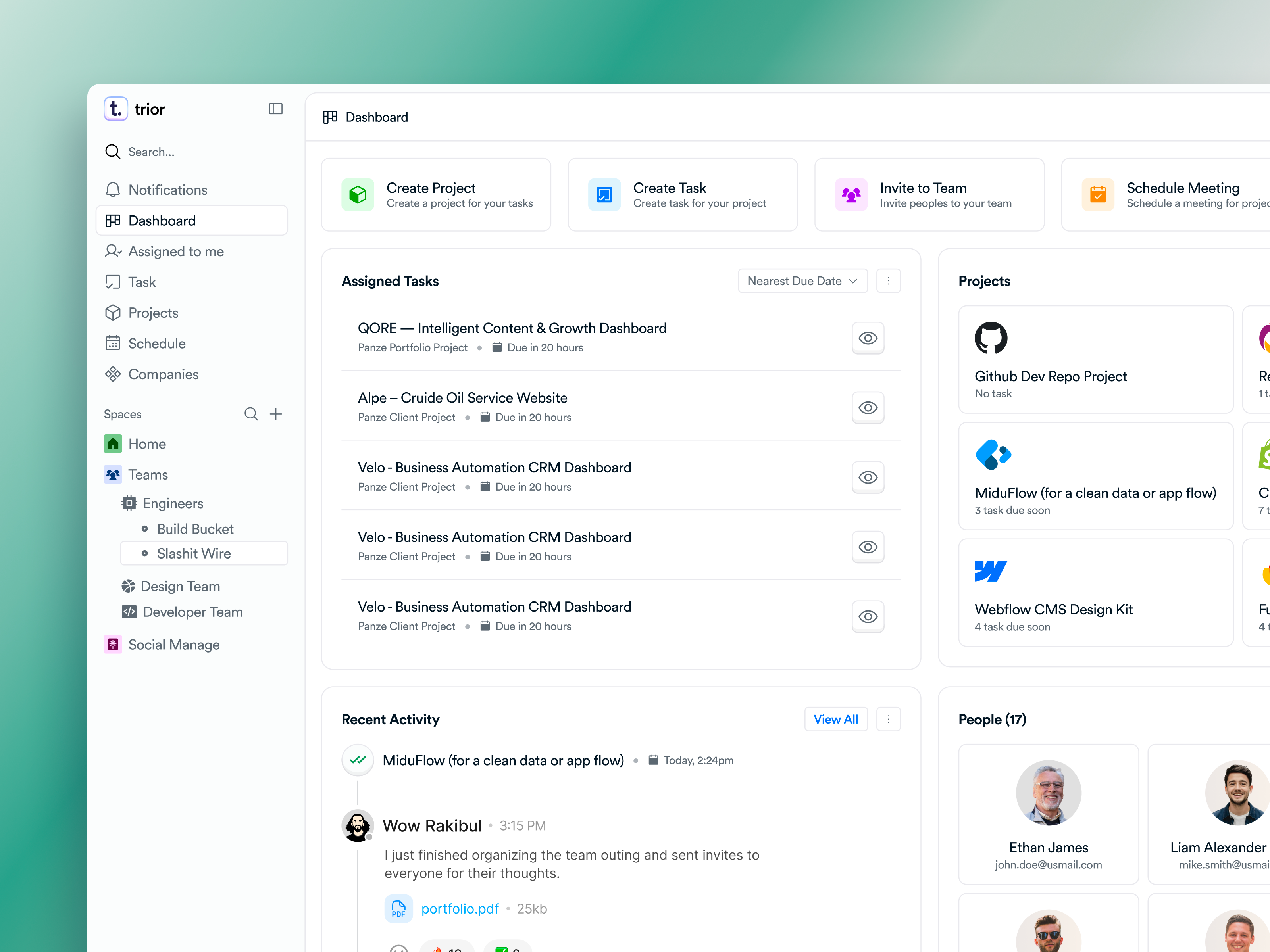 Trior - Project Management SaaS Dashboard UI/UX Design admin dashboard clean ui dashboard design dashboard ui enterprise dashboard figma design management software panze studio product design productivity app project management project tracker saas saas dashboard task management team collaboration ui ux design web app web dashboard workspace ui