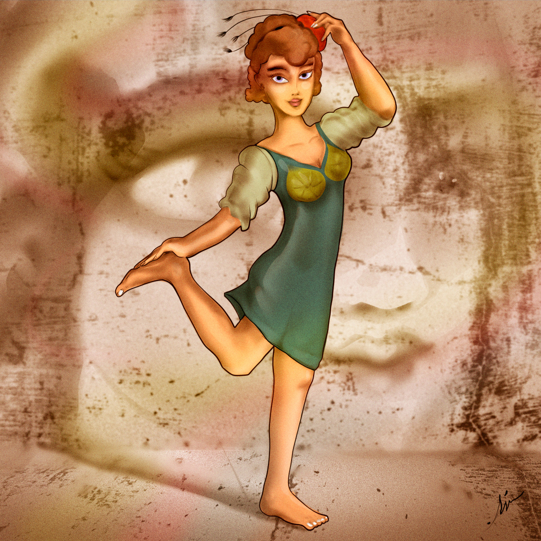 "Bare foot dancer" art branding character color pencil comic dance design draw dream illustration surealism vintage water ink woman