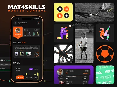 MAT4SKILLS – Football Training App UI/UX app design branding dark ui dashboard design system fitness app football gamification mobile app onboarding product design sports app startup ui ux