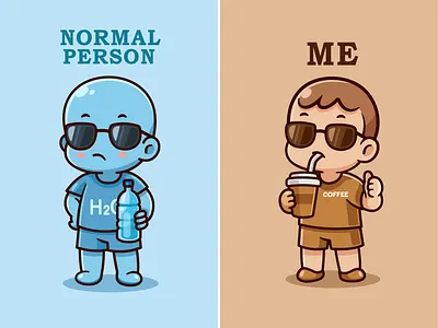Normal Person vs Me💧☕️ boy branding character coffee compare cup cute doodle drink flat funny glasses h2o humor icon illustration logo meme people water