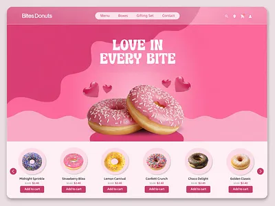 Bites Donuts - Donut Shop Landing Page UI bakery website dessert website donut website ecommerce ui food branding food ecommerce hero section landing page design modern website product carousel ui design ux design web design