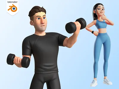 Sport fitness 3D models 3d 3d character blender cartoon cute female fitness graphic design illustration illustrations male man mascot render sport stylized ui woman